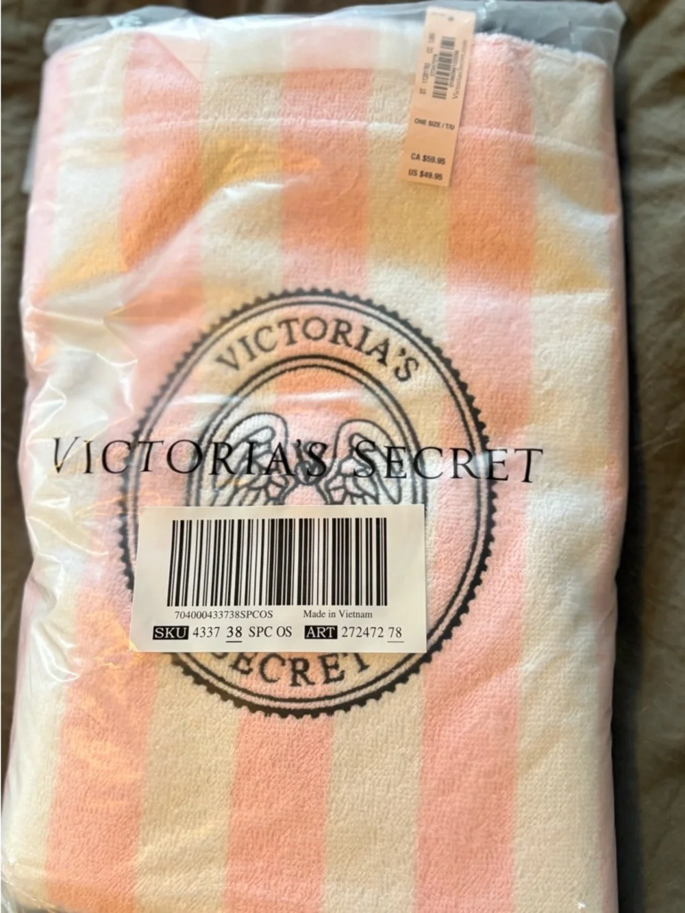 Victoria's Secret Pink & White Striped Terry Beach Bag - Picture 4 of 6
